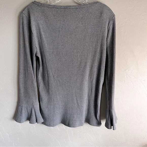 J. Crew Gray‎ Ribbed Bell Sleeve Long Sleeve Top - Picture 5 of 6